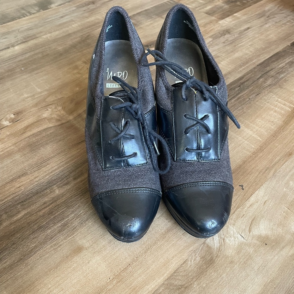 Franco Sarto Black Lace Up Boots with Leather Material and Moderate Heel